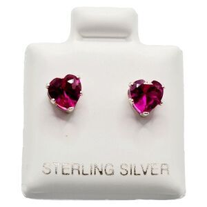 Sterling Silver 925 Pink CZ Heart Shaped Stud Earrings Valentines